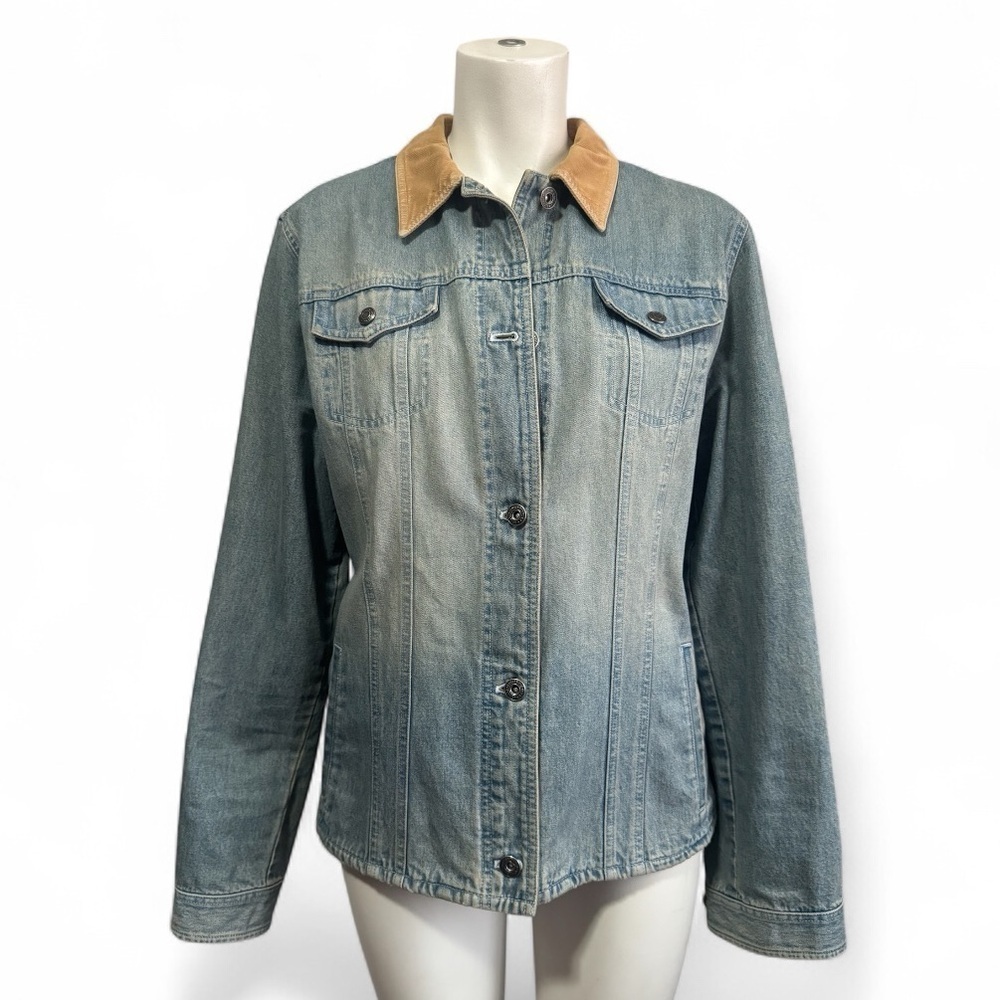 Lauren Ralph Lauren Denim Jacket Corduroy Collar Women’s Large Preppy Classic - Picture 2 of 12
